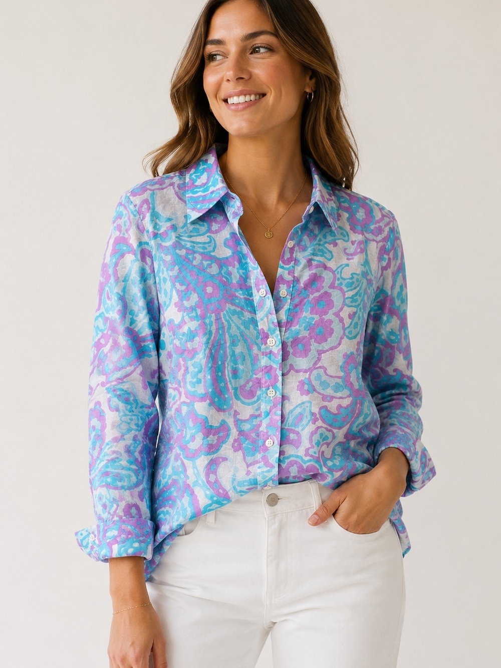 Talbots Blue & Purple Paisley Button-Down Shirt
